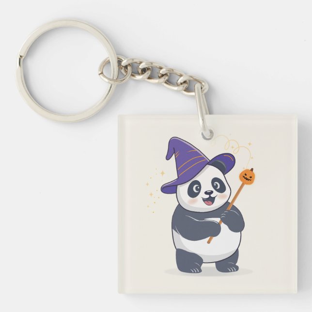 Whimsical Panda Wizard with Magic Hat Schlüsselanhänger (Vorderseite)