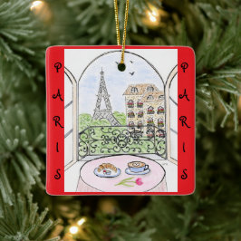 Whimsical Paris and Eiffel Tower French Keramikornament