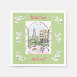 Whimsical Paris and Eiffel Tower Parley MAHJONG Serviette