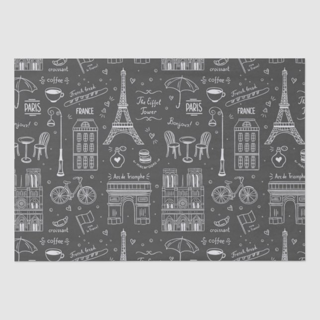 Whimsical Paris Doodles Pattern Seidenpapier (Vorderseite)