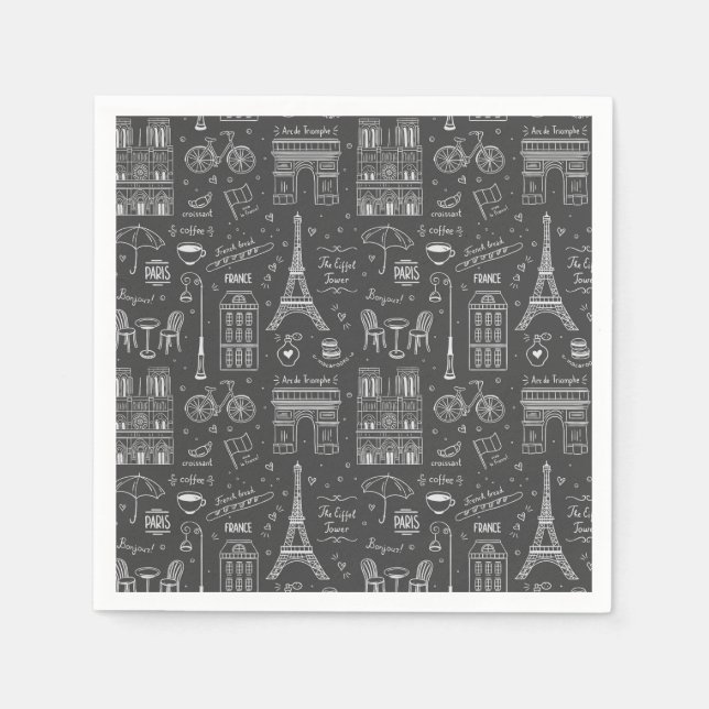 Whimsical Paris Doodles Pattern Serviette (Vorderseite)