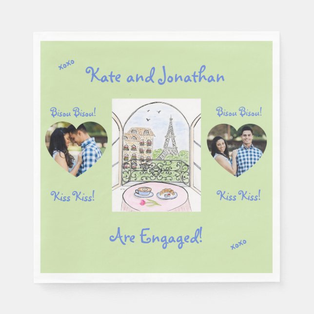 Whimsical Paris Eiffel Tower Bisou Kiss PHOTO Serviette (Vorderseite)
