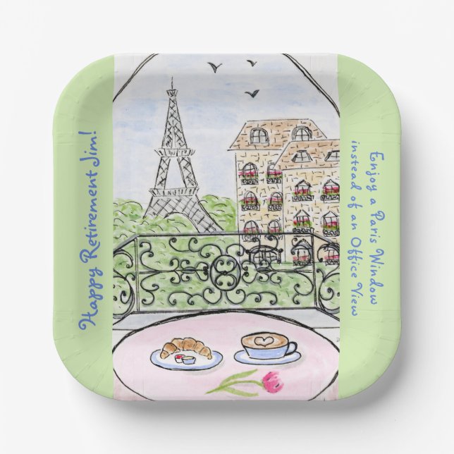 Whimsical Paris Eiffel Tower RETIREMENT Pappteller (Vorderseite)