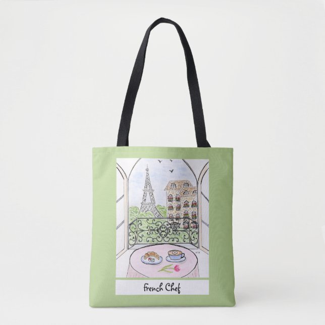 Whimsical Paris und Eiffelturm Französischer Koch Tasche (Vorderseite)