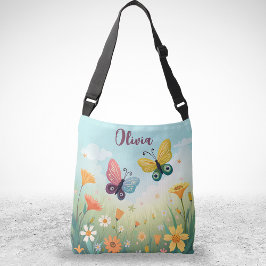Whimsical Pastel Butterfly Garden Tragetaschen Mit Langen Trägern