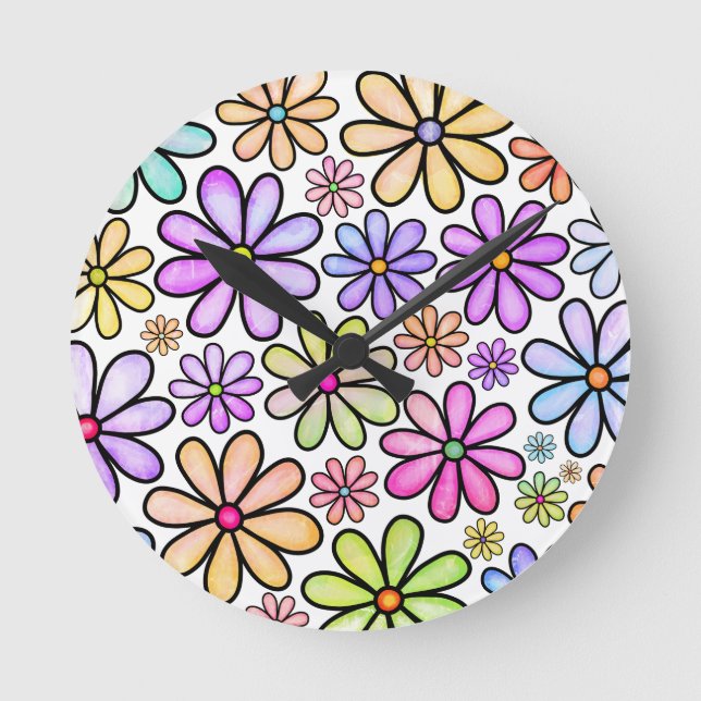 Whimsical Pastel Design für Textilien und Dekorati Runde Wanduhr (Vorderseite)