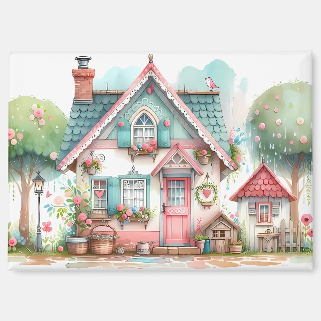 Whimsical Pastel Fairy Tale Hütte Magnet (Vorderseite)
