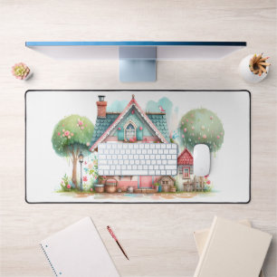 Whimsical Pastel Fairy Tale Hütte Schreibtischunterlage