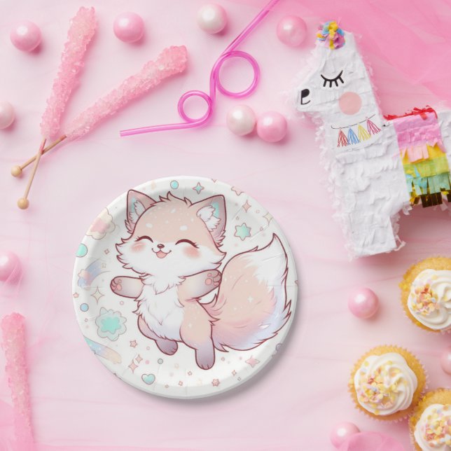 Whimsical Pastel Fox Babydusche Pappteller (Party)