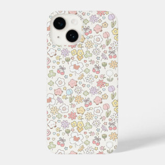 Whimsical Pastel Garden: Ein Muster für Blumen iPhone 14 Hülle