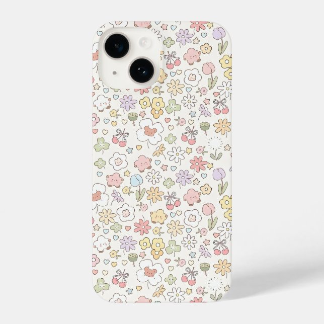 Whimsical Pastel Garden: Ein Muster für Blumen iPhone 14 Hülle (Rückseite)