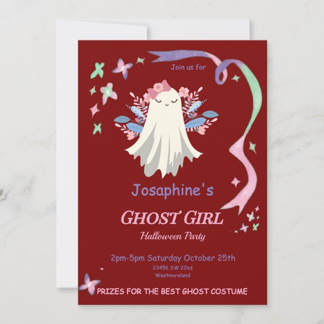 Whimsical Pastel Ghost Girl Halloween Invitation d (Devant)