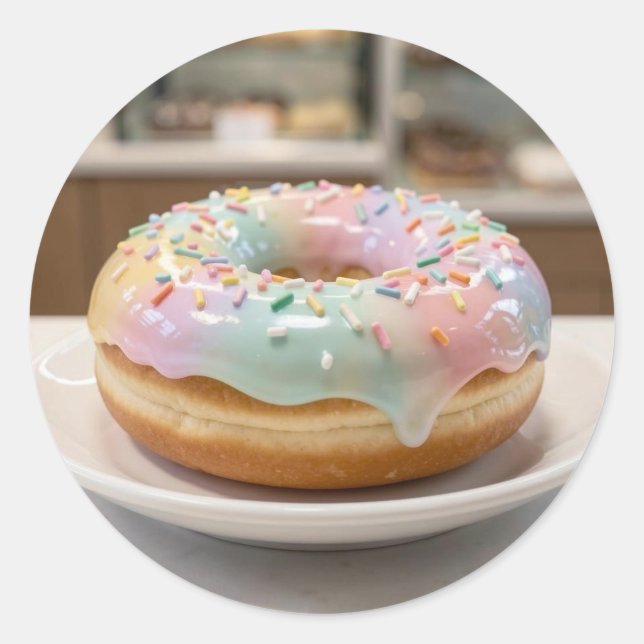 Whimsical Pastel Glasur Donut Glänzend   Runder Aufkleber (Vorderseite)