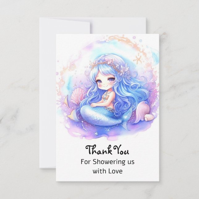 Whimsical Pastel Mermaid Baby Dusche Dankeskarte (Vorderseite)