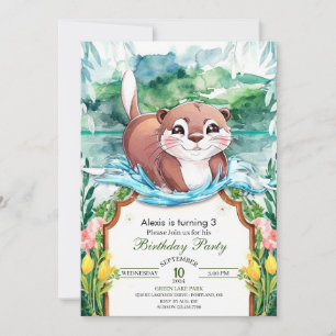 Whimsical Pastel Otter Geburtstag Einladung