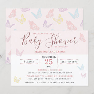 Whimsical Pastel Pink Butterfly Girl Babydusche Einladung