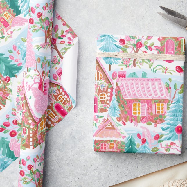 Whimsical Pastel Pink Gingerbread Traum Weihnachte Geschenkpapier (Von Creator hochgeladen)