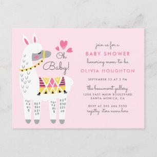 Whimsical Pastel Pink Llama Oh Babydusche Einladungspostkarte