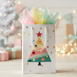 Whimsical Pastel Polka Dot Christmas Tree Mittlere Geschenktüte