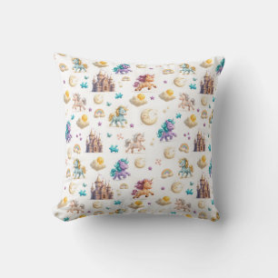 Whimsical Pastel Unicorns und Burgen Fantasy Kissen