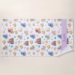 Whimsical Pastel Unicorns und Burgen Fantasy Strandtuch