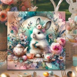 Whimsical Pastel Watercolor Bunny Teatro Feiertagskarte