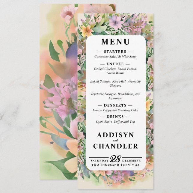 Whimsical Pastel Watercolor Wildblume Hochzeit Programm (Vorne/Hinten)