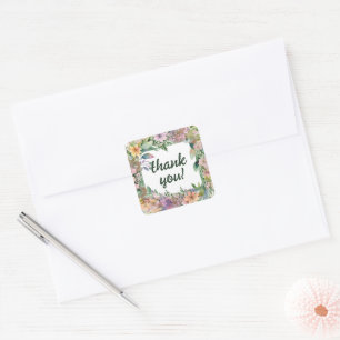 Whimsical Pastel Watercolor Wildblume Hochzeit Quadratischer Aufkleber