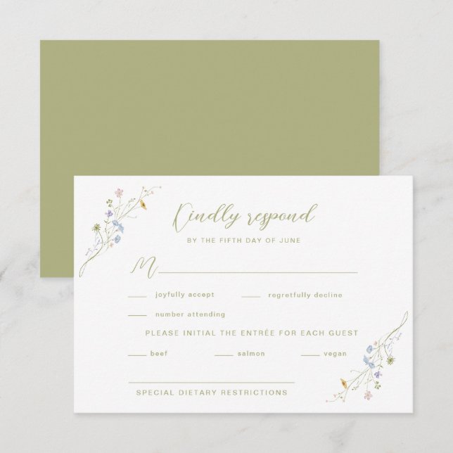 Whimsical Pastel Wildblume Wedding RSVP Karte (Vorne/Hinten)