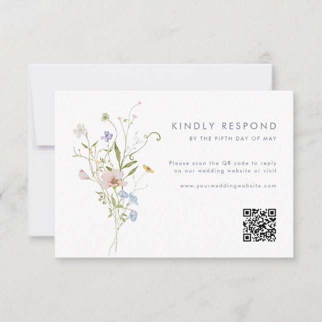 Whimsical Pastel Wildblume Wedding RSVP Karte (Vorderseite)