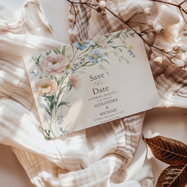 Whimsical Pastel Wildblume Wedding Save The Date (Von Creator hochgeladen)