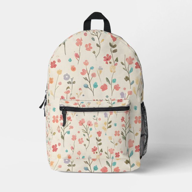 Whimsical Pastel Wildflower Meadow Bedruckter Rucksack (Vorderseite)