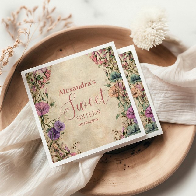 Whimsical Pastel Wildflower Sweet 16 Serviette (Von Creator hochgeladen)