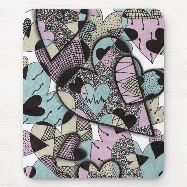 Whimsical Pastel Zentangle-Herzen Doodle-Muster M Mousepad (Vorne)