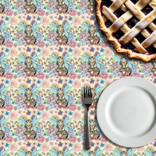 Whimsical Pastell-Tabby-Fee-Katze Blumige Fantasie Tischdecke