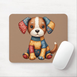 Whimsical Patchwork Puppy Folk Art Cottage Mousepad