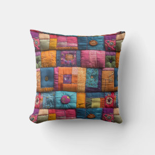 Whimsical Patchwork Quilt Pattern: farbiges Design Kissen