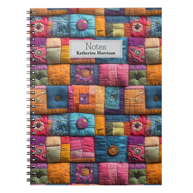 Whimsical Patchwork Quilt Pattern: farbiges Design Notizblock (Vorderseite)