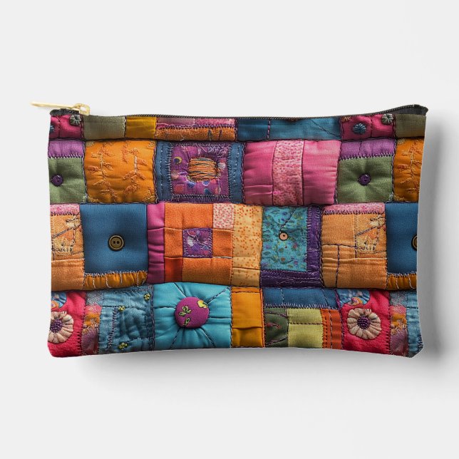 Whimsical Patchwork Quilt Pattern: farbiges Design Zubehörtasche (Vorderseite)