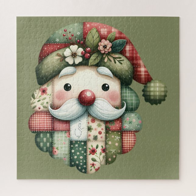 Whimsical Patchwork Santa Folk Christmas (Vertikal)