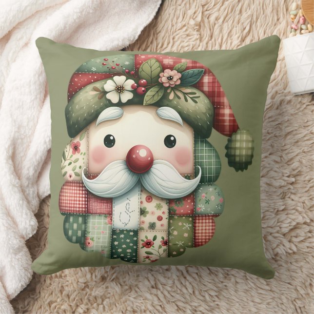 Whimsical Patchwork Santa Folk Christmas Kissen (Decke)