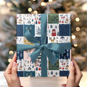 Whimsical Patchwork Weihnachten Geschenkpapier