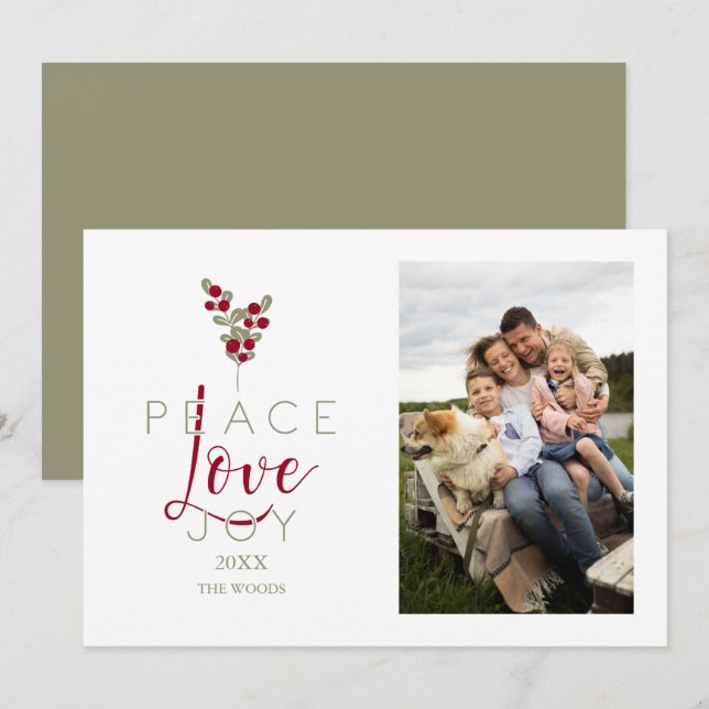 Whimsical Peace Love Joy Classic Christmas Photo (Vorne/Hinten)