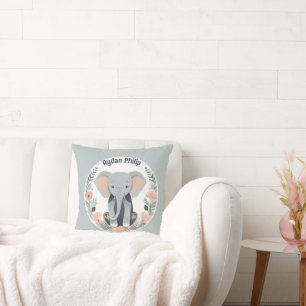 Whimsical Peach & Gray Baby Elephant Kissen