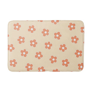 Whimsical Peach & Orange Floral Retro, Heiter, Badematte