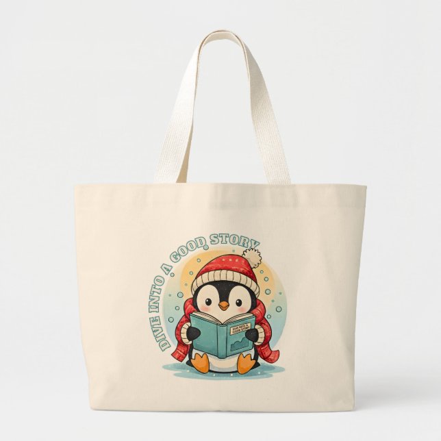 Whimsical Penguin Reader Large Jumbo Tote Bag (Devant)