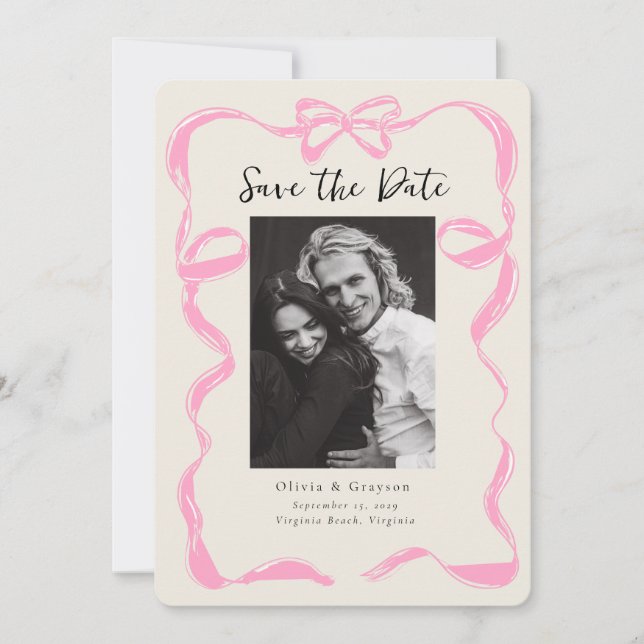 Whimsical Peony Foto Bow Save the Date (Vorderseite)