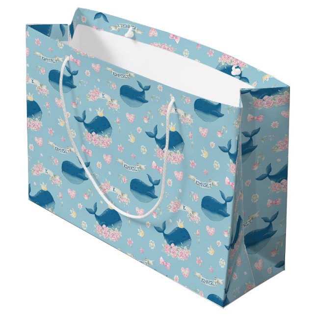 Whimsical Personalisiert Whale Große Geschenktüte (Rückseite Schrägansicht)