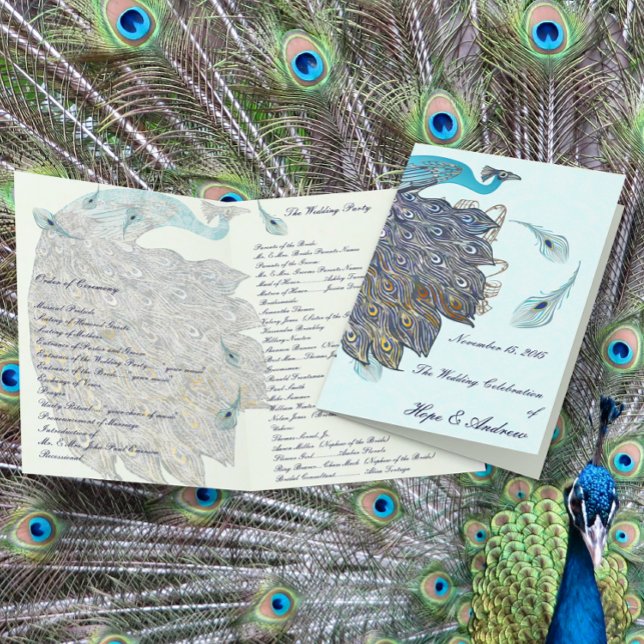Whimsical Pfauenfeder Hochzeitsprogramm (Von Creator hochgeladen)