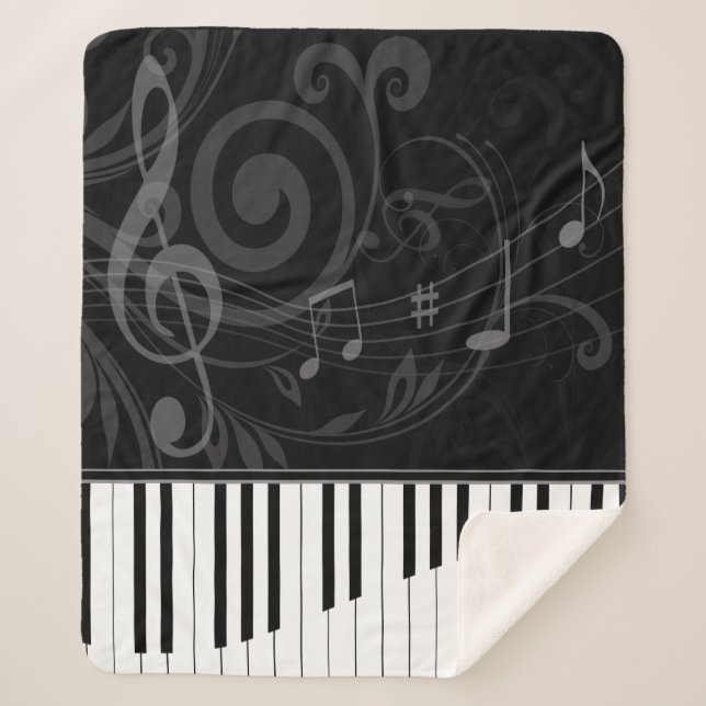 Whimsical Piano und Musical Notes Sherpadecke (Vorderseite)